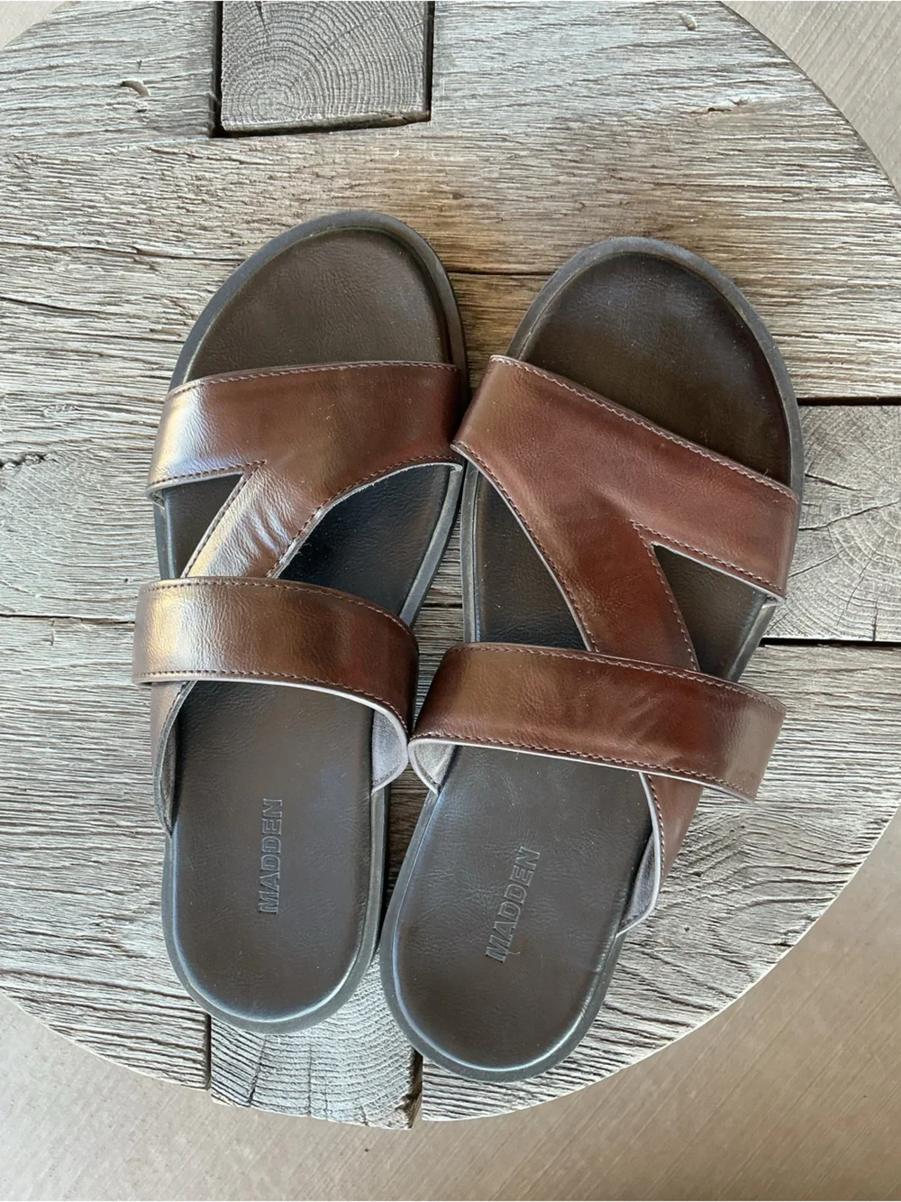 🤎Madden Brown Leather Slide Sandals Men's 9.5 Minimalist Coastal
